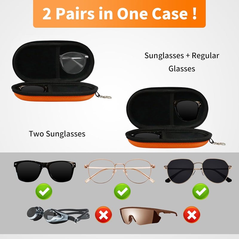 FlyingMage Store Double Eyeglasses Case, Hard Shell Dual Sunglasses Organizer with Zipper Clip Travel Glasses Storage for Women Men - Image 2